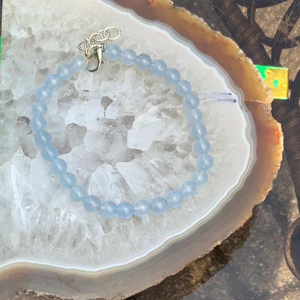 90 Carats Blue Chalcedony Beaded Bracelet, 8 inches with 1 inch extender.